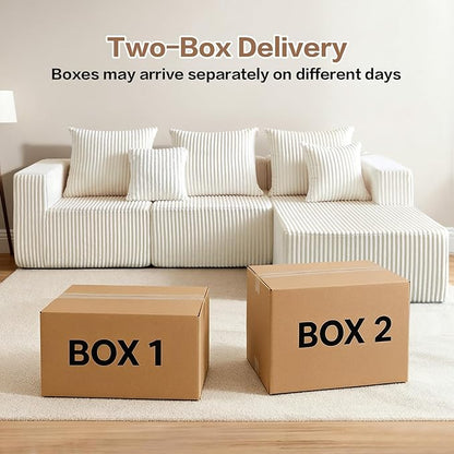 Cloud Couch Sectional, 101 Inch Modular Sectional Sofa with Deep Seat, Compressed Memory Foam Sofa in a Box, Beige Corduroy Boneless Couches for Living Room, No Assembly Required