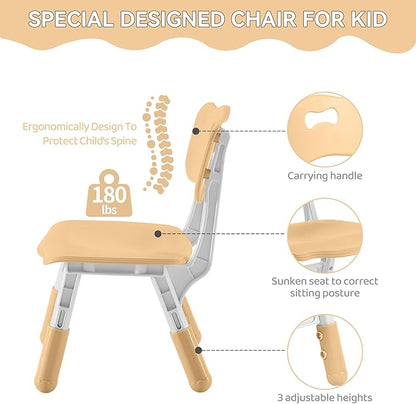 Kids Study Table and Chairs Set, Height Adjustable Toddler Table and Chair Set for Kids Ages 3-8, 31.5" L x 23.6" W Graffiti Desktop Plastic Children Art Table with 4 Seats, Brown
