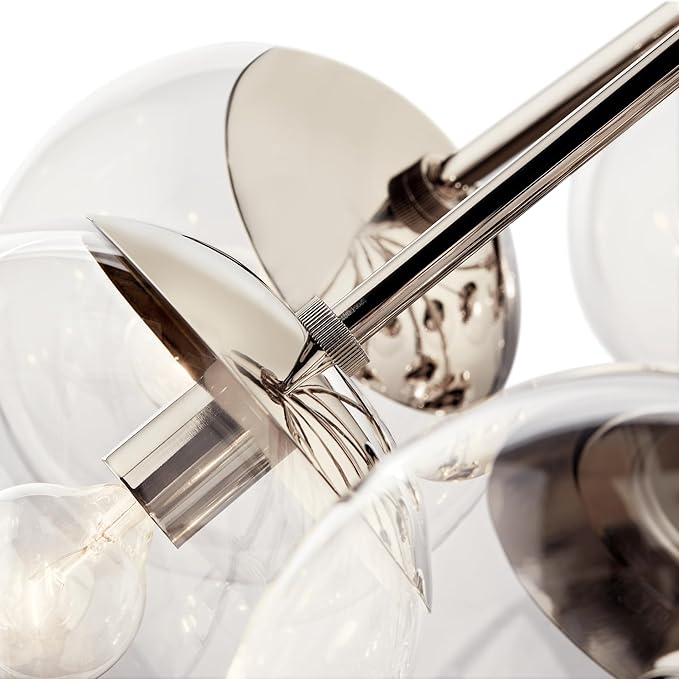KICHLER Silvarious 12-Light Convertible Chandelier, Soft Modern Light with Clear Glass in Polished Nickel, for Dining Room, Living Room, Bedroom or Foyer (22.25" x 30"), 52701PNCLR