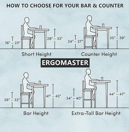 ERGOMASTER Swivel Bar-Stools Set of 2 Brown Counter Height Barstool 29 Inch Seat Bar Chair