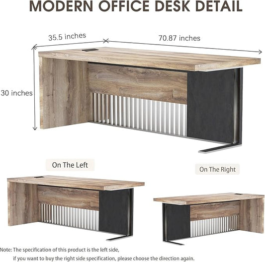 70.87 Inch Modern Executive Office Desk, Computer Writing Desk for Home Office, Business Furniture Desk Workstation Stainless Steels Sturdy Frame 1.97IN Thick Desktop(Left, 70.87×35.5×30 in)