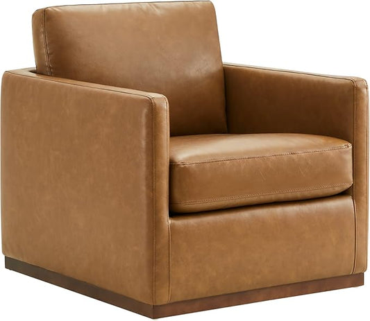 CHITA Swivel Accent Chair, Faux Leather FSC Certified Mid Century Modern Arm Chair for Living Room and Bedroom, Fully Assembled, Saddle Brown