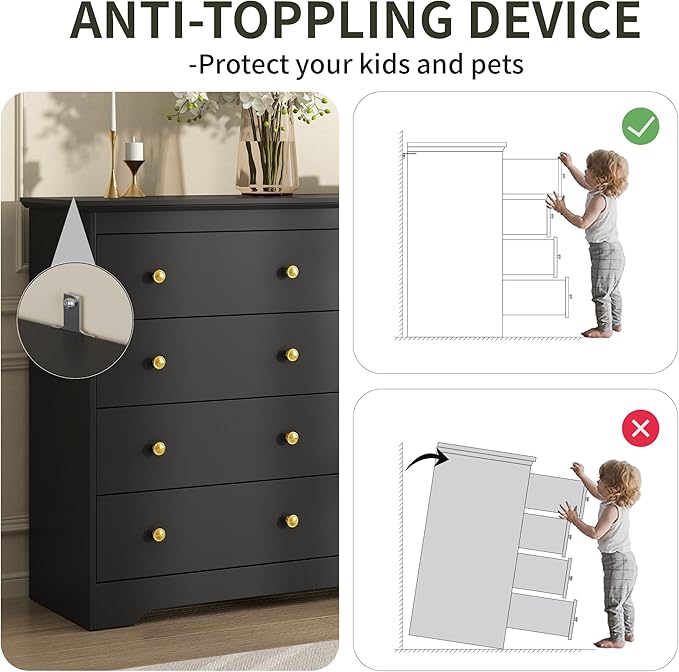 Black Dresser for Bedroom, 8 Drawer Dresser with Large Drawers, 55 Inch Wide Wood Chest for Living Room, Hallway