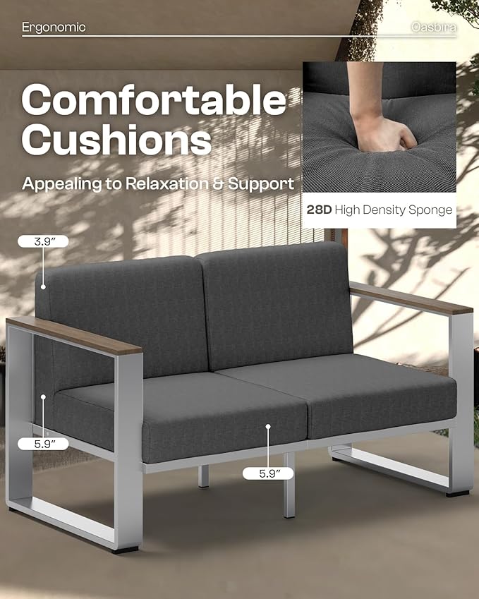 Outdoor Patio Furniture Set, 7 Seats Outdoor Patio Conversation Sets with Ergonomic Seat and Wide Washable Thick Cushions, Modern Patio Sectional Furniture for Balcony, Porch (Charocal)