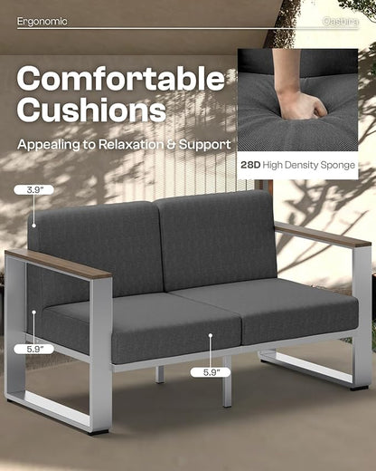 Outdoor Patio Furniture Set, 7 Seats Outdoor Patio Conversation Sets with Ergonomic Seat and Wide Washable Thick Cushions, Modern Patio Sectional Furniture for Balcony, Porch (Charocal)