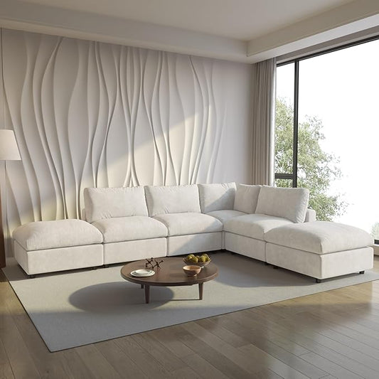 Cloud Sectional Couches for Living Room,134" Convertible L Shaped Couch with Ottoman, 6 Seater Modular Sectional Sofa,Deep Seater Furniture Sets