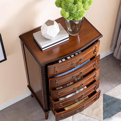 Fully Assembled Solid Wood 5 Drawer Dresser for Bedroom Tall Chest of Drawers Wood Storage Dresser with Metal Handle for Living Room Hallway Entryway, 15.74" D x 24" W x 37.4" H, Walnut
