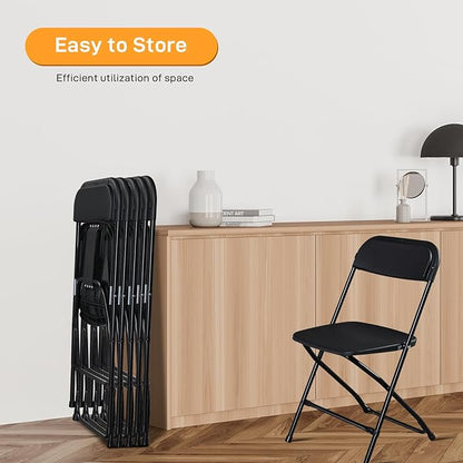 90 Pack Black Plastic Folding Chairs, Portable Party Chairs, Stackable Commercial Seats with Steel Frame for Home Office Wedding Party Indoor Outdoor Events Chairs, 350lbs Capacity