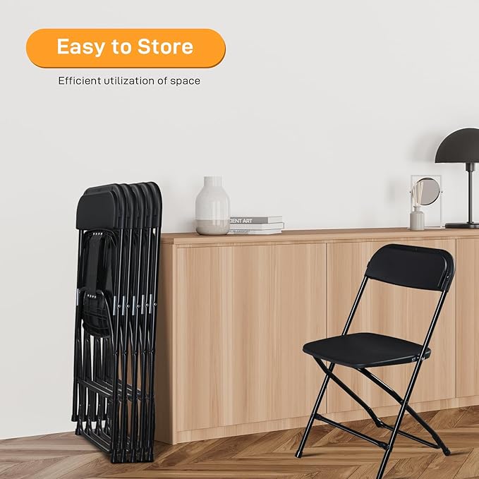 12 Pack Black Plastic Folding Chairs, Portable Party Chairs, Stackable Commercial Seats with Steel Frame for Home Office Wedding Party Indoor Outdoor Events Chairs, 350lbs Capacity