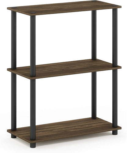 Furinno TURN-N-TUBE Storage Shelves, 3-Tier Book Shelf, Corner Shelf, Toolless Open Shelves, for Organization and Storage, Living Room, Garage, Home Office, Columbia Walnut