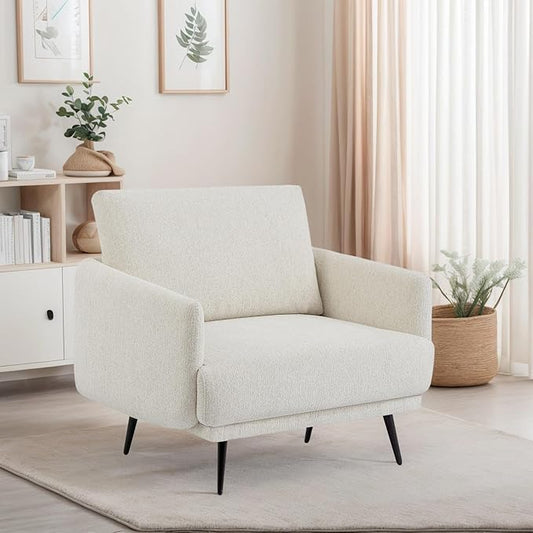 Mid-Century Accent Chair,Modern Oversized Armchair for Living Room,Comfy Upholstered Reading Accent Chairs for Bedroom,Single Sofa Chair (Beige-1PACK)