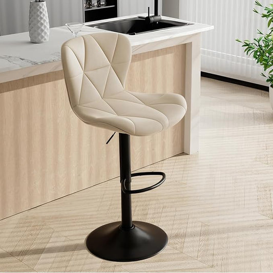 Bar Stools Set of 1,Adjustable Swivel Barstools, Faux Leather Bar Chairs,Upholstered Counter Height with High Backrest for Kitchen Island,Khaki