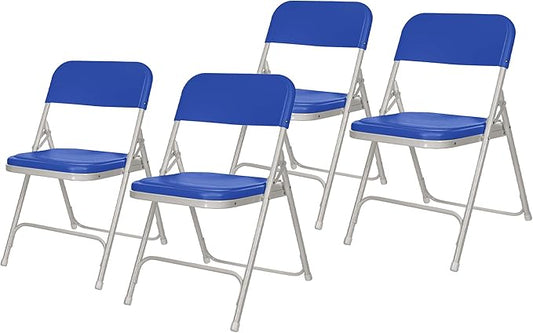 OEF Furnishings OEF800 Series Premium Heavy-Duty Plastic Folding Chairs, Lightweight, Durable Seating for Indoor and Outdoor Use, 500 lb Capacity (4-Pack, Blue Plastic with Gray Frame)