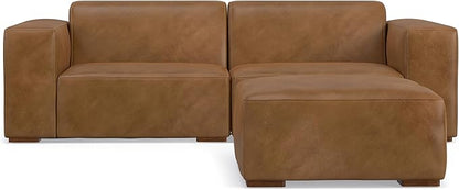SIMPLIHOME Rex Modular Sofa and Ottoman Set in Full-Grain Genuine Leather, Caramel Brown, 88-inch-Wide 2-Seater Leather Couch and Matching 34-inch-Wide Table Ottoman for Living Room