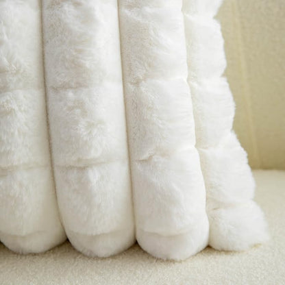 Neelvin Cream White Faux Fur Cozy Soft Plaid Decorative Throw Pillow Covers 16x16 inch Set of 2,Velvet Pillowcase Cushion Case for Sofa Couch