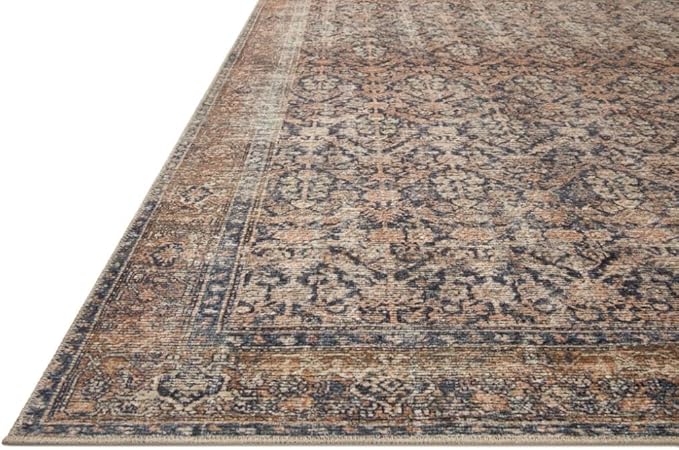 Loloi Amber Lewis Billie Collection, Ink & Salmon 2'-0" x 5'-0" Area Rug – Antique & Distressed Accent Rugs for Living Room, Bedroom, Entryway & Hallway, No Shed High Traffic Area Home Decor Rug
