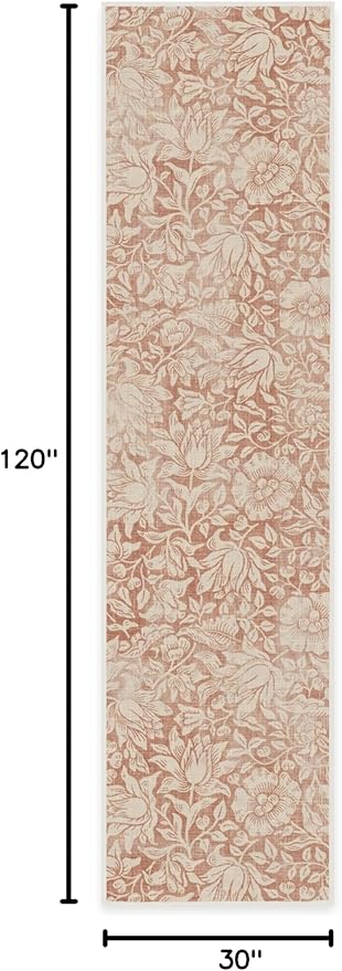 RUGGABLE x Morris & Co Washable Runner Rug – Mallow Rust Red 2.5x10, Stain-Resistant, Non-Slip Hallway Runner – Machine Washable Rug for Hallway, Entryway, Living Room & Kitchen–with Standard Pad