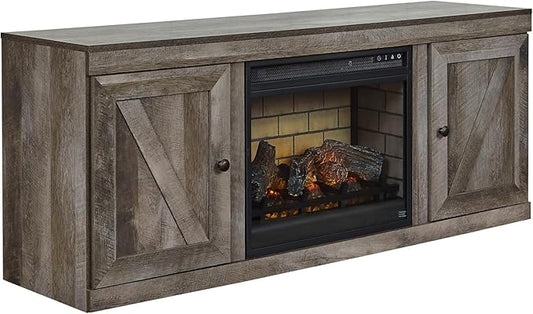 Signature Design by Ashley Wynnlow Farmhouse 60" TV Stand with Electric Fireplace for TVs up to 69", Gray
