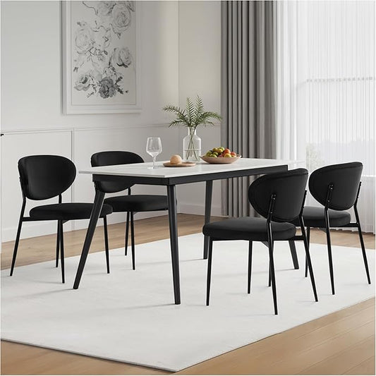 Black Dining Chairs Set of 4 Velvet Upholstered Kitchen & Dining Room Chairs Modern Crescent-Shaped Backrest Accent Side Chairs with Swivel Leveling Feet for Restaurant/Dining Table/Home