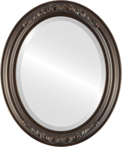 OVALCREST Oval Beveled Wall Mirror for Home Decor - Florence Style - Rubbed Bronze - 32" x 26"