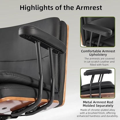 Criss Cross Chair with Armrests & Wheels, PU Leather Adjustable Swivel Walnut Task Chair with Wide Seat, Ergonomic Mid Back Computer Office Desk Chairs for Meeting Room, Home