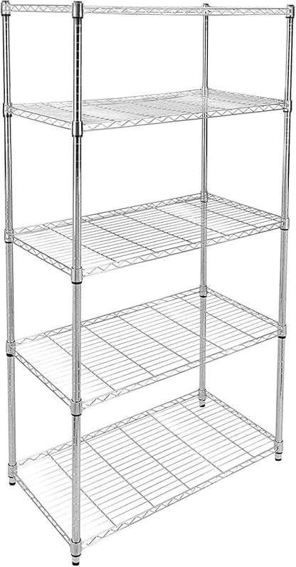 Simple Deluxe 5-Tier Heavy Duty Storage Shelves, 1750 Lbs Loading Capacity, 35.43" W x 17.72" D x 70.87" H Adjustable Shelving Unit with Wheels, Chrome