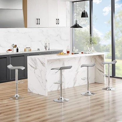 VECELO Bar Stools Set of 4, Armless Adjustable Swivel Barstools, Modern Backless Counter Height Stools for Kitchen, Island, Bar, Light Grey