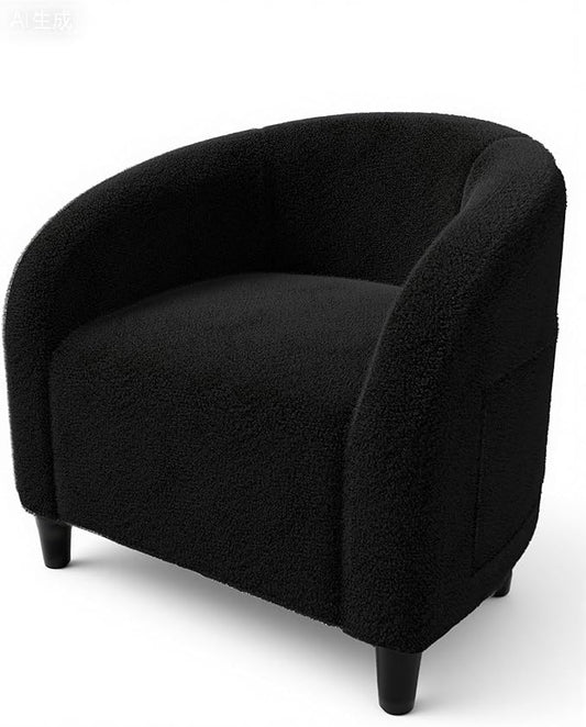 GarveeHome Accent Chair Living Room Chairs Barrel Boucle Chairs Comfy Armchairs for Bedroom Reading Room Reception Chairs(Black)