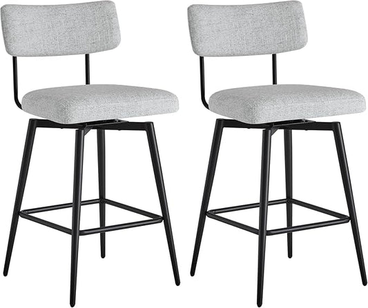 Watson & Whitely Swivel Counter Height Bar Stool Chairs Set of 2, 27.4" Fabric Upholstered Counter Stools with Back and Metal Frame, White (Multi-Colored)