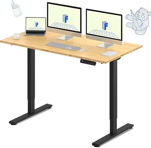 FLEXISPOT E3 Bamboo Dual Motor 60 x 30 Electric Standing Desk Sit Stand Up Desk, Holds 220 lbs, Adjustable Height w/Memory Presets, Solid Bamboo Desktop & Black Frame, Ships in 2 Boxes