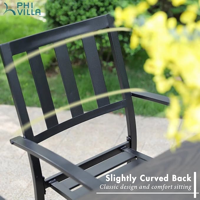 PHI VILLA 2 Pcs Patio Metal Dining Chairs, Outdoor Wroght Iron Seating Dining Chairs, Stackable Bistro Chair for Garden, Backyard, Lawn, Supports 300 lbs