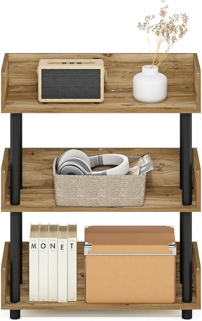 Furinno TURN-N-TUBE 3-Tier Display Shelf, Storage Shelves, Book Shelf, Open Shelves with Rounded Corner Top Edges, for Organization and Storage, Living Room, Home Office, Flagstaff Oak