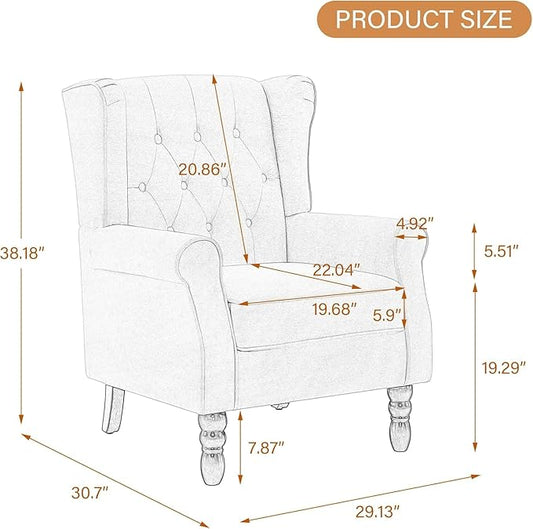 UIXE High Back Accent Chairs Set of 2, Upholstered Armchair in Fabric for Living Room, Retro Wingback Arm Chair Comfy Single Sofa Bedroom Reading Seat with Solid Wood Legs - Green