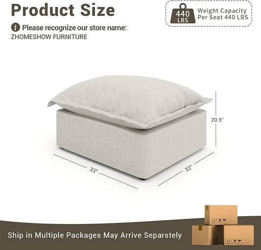 Cloud Sectional Sofa, Down Fill Cloud Couch, Convertible Modular Couch with Washable Cover, Movable Ottoman, Sectional Couches for Living Room, Bedroom, Small Apartments, Linen, Light Gray