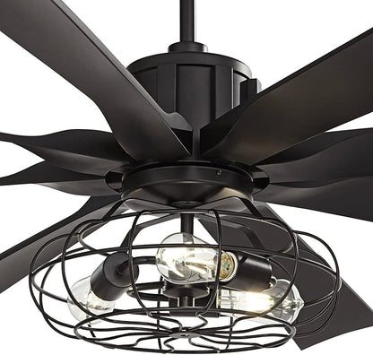 Possini Euro Design 70" Defender Modern Industrial Indoor Ceiling Fan with LED Light Remote Control Matte Black Metal Cage for Living Kitchen House Bedroom Family Dining Home Office Kids Room