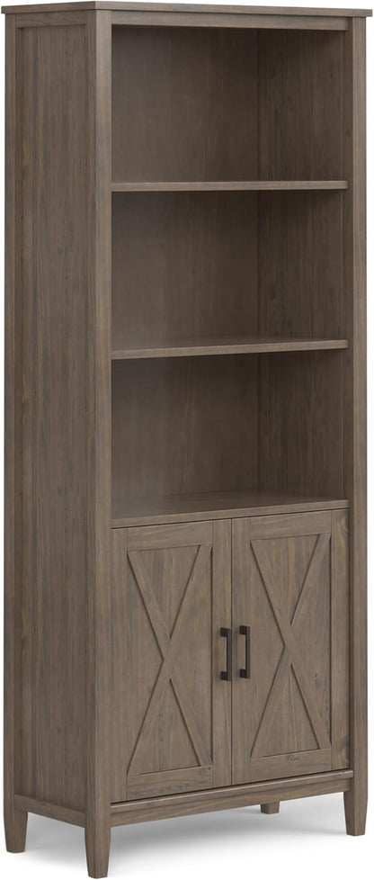 SIMPLIHOME Ela Bookcase - 72 inch Tall 5-Shelf Solid Wood Bookshelf in Smoky Brown, Transitional Storage for Living Room, Study Room or Office with Open Design and Sleek Panel Detailing