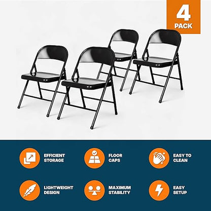 OEF Furnishings OEF900 Series Premium Lightweight All-Steel Folding Chairs (4-Pack, Black)