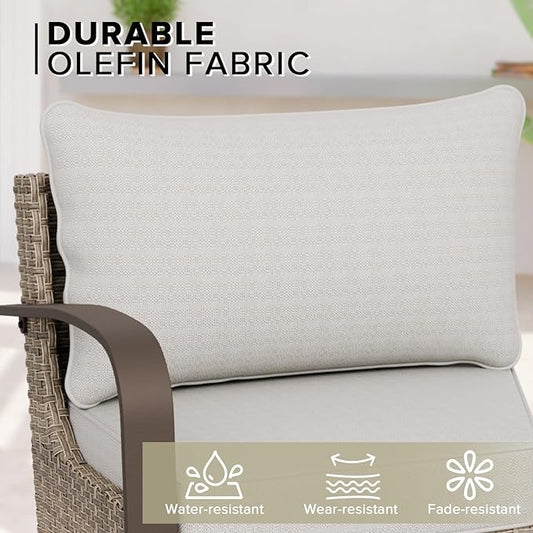 COOS BAY Aurora Terrace Half-Moon Outdoor Furniture Set, Rattan Conversation Set with Curved 4-Seat Sofa, Coffee Table, Seats 4, Beige/Beige