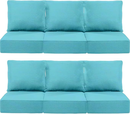 Luxury 24x24x6 Inch Outdoor Deep Seat Cushions Set of 6 - Comfortable Patio Zipper Chair Cushion for Outside Wicker Dining Rocking Gilider Loveseat Couch Sectional Sofa - Turquoise