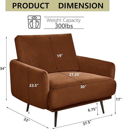 Oversized Accent Chair for Living Room Chairs Reading Arm Chair Comfy Modern Single Sofa Side Chairs with Metal Legs & Soft Cushion for Bedroom, Waiting Room (Velvet Reddish, Set of 1)