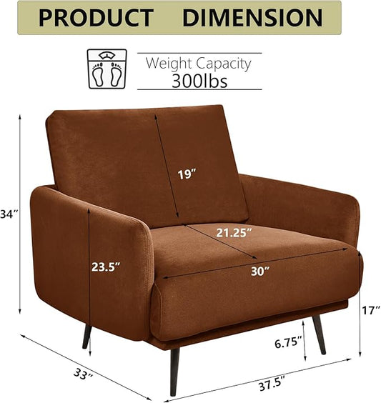 Oversized Accent Chair for Living Room Chairs Reading Arm Chair Comfy Modern Single Sofa Side Chairs with Metal Legs & Soft Cushion for Bedroom, Waiting Room (Velvet Reddish, Set of 1)