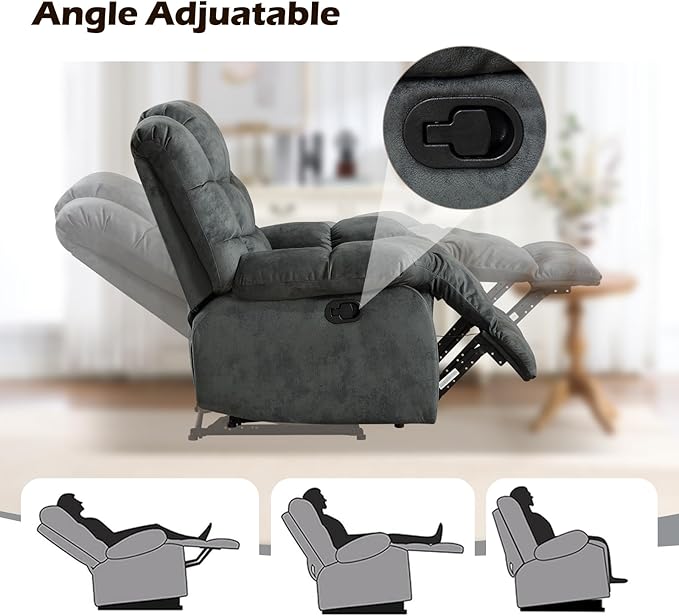 EBELLO Manual Recliner Couch Set, Soft Fabric Reclining Living Room Set, Included SinglAe Recliner Chair and Loveseat Sofa, Grey Green