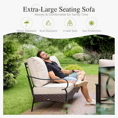 Sophia & William Patio Furniture Set with Fire Pit Table, 5 PCS Metal Outdoor Conversation Set with Fire Pit Table, 2 Sofa Chairs,1 Loveseat, 3-Seater Couch for Outdoor Seating, Backyard, Porch