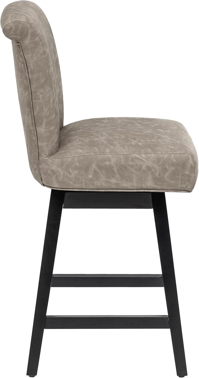 Bar Stools Set of 2, PU Leather Barstools, 26 Inch Upholstered Counter Stools with 15.7" High Back and Footrest, Swivel Counter Height Barstools for Kitchen Island Home Bar Greige