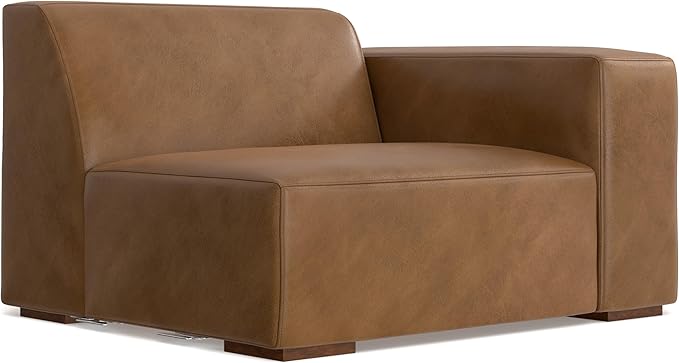 SIMPLIHOME Rex Modular Sofa and Ottoman Set in Full-Grain Genuine Leather, Caramel Brown, 88-inch-Wide 2-Seater Leather Couch and Matching 34-inch-Wide Table Ottoman for Living Room