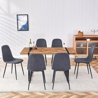 Dining Table Set for 6，Dinner Table Set for 6，55'' Kitchen Table and Suede Nap Fabic Chairs Set of 6，7 Piece Dining Table Set for Kitchen Dining Room