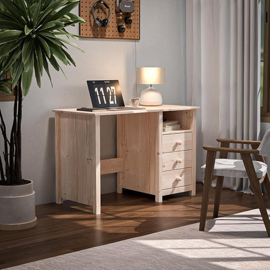 From the Tree Furniture Solid Wood Desk with Drawers – Compact Study Desk for Kids & Adults, Space-Saving Home Office Writing Table, Real Pine Construction