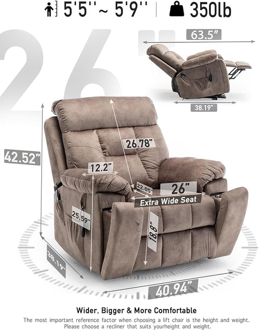 Large Power Lift Chairs Recliners for Elderly with Heated and Massage, Lazy Boy Recliner Chair with 26in Extra Wide Seat, Hidden Cup Holder, Side Pocket