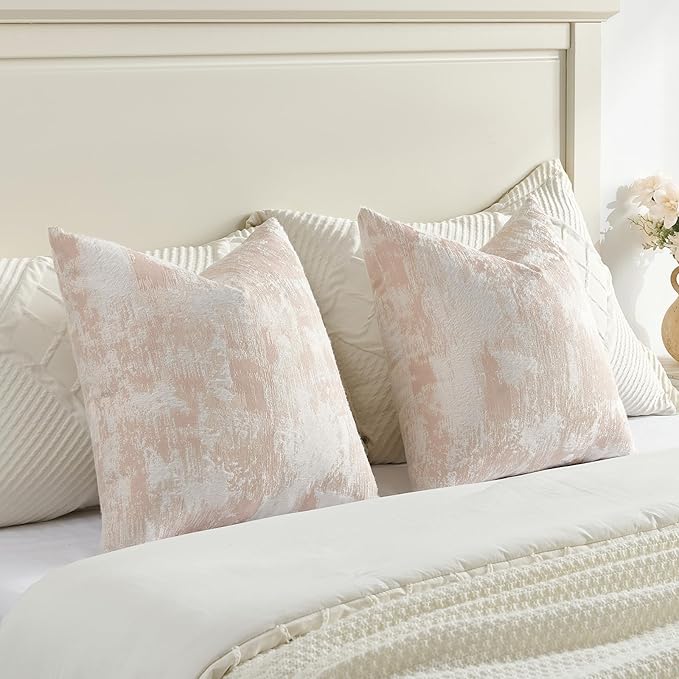 FUTEI Pink White Decorative Throw Pillow Covers 12x20 Inch Set of 2,Soft Faux Cashmere Jacquard - Textured & Cozy Pillow Case,Modern Home Decor for Couch Bed Living Room