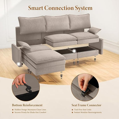 Vesgantti Large Modular Sectional Sofa, Big Comfy Cloud Couch with Ottoman, Chenille Deep Seat Cloud Sofa, 9 Seater Large Sectional Couches for Living Room, Bedroom, Apartment, Light Brown